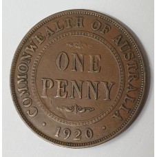 AUSTRALIA 1920 . ONE 1 PENNY . VARIETY . NO DOTS . LONDON DIE